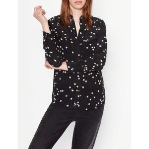 Equipment | Slim Signature Star Print 100% Silk Blouse Shirt Large Black